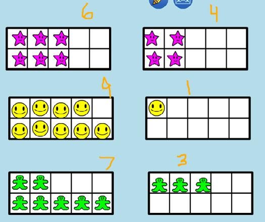 Have your child move some stars out of the ten-frame and place them into the ten-frame that is beside it. Have your child tell you how many are in each ten frame.
