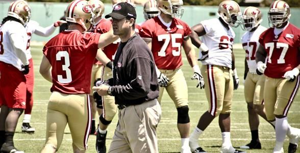 You can t miss Jim Harbaugh at a 49ers Organized Team Activity (known as an OTA ).