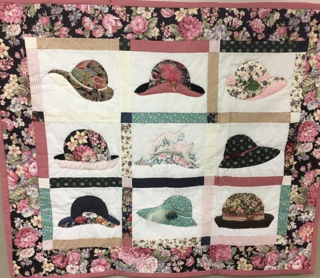 black. Quilt 16 - Ladies' Hats Wall Hanging.