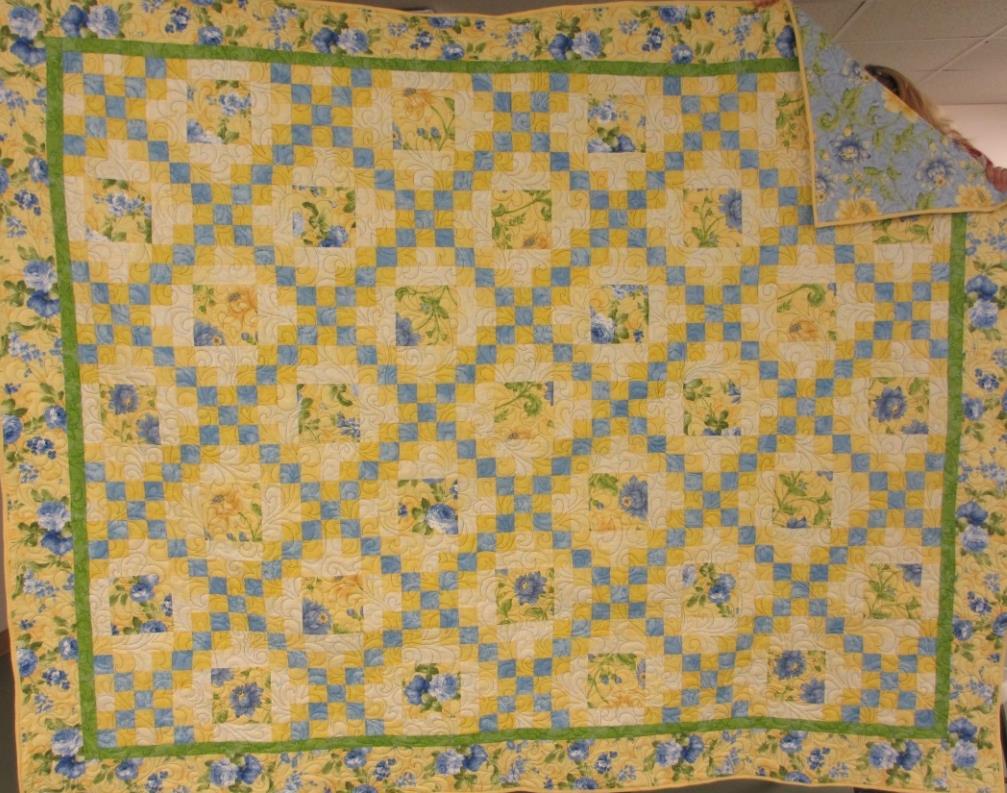 Quilt 17 Yellow and Blue Floral Irish Chain Full or Queen.