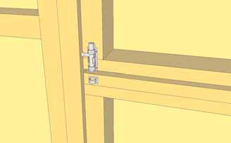 Attach hinges to trim with 2 black screws. Temporarily positioned Interior Door Stop to help align Interior Barrel Bolt. 67.