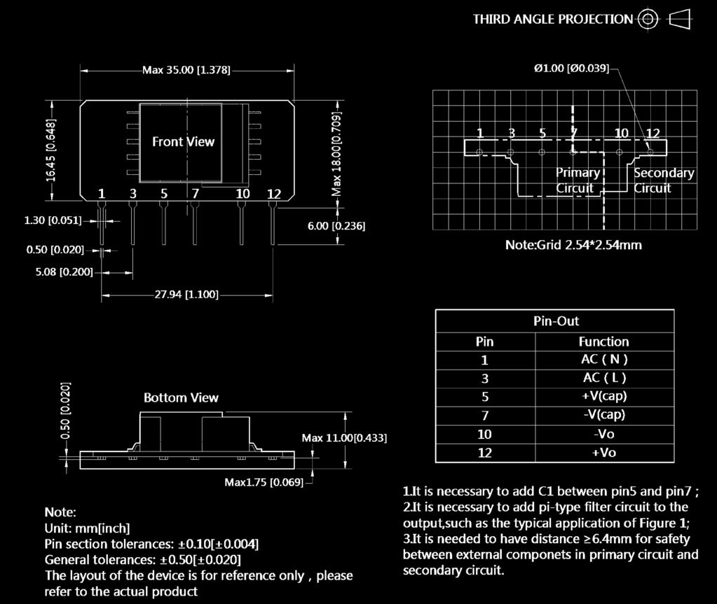 33mH R2/R3 33Ω/3W A/300V, slow fusing Can use MORNSUN s FC-L0DV EMC model 3.