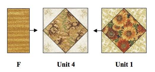 - Make 6 for the Wall Hanging and make 2 for Unit [F-4-1] - Sew 1 Fabric F 2-1 2 x 4-1 2 rectangle to the left