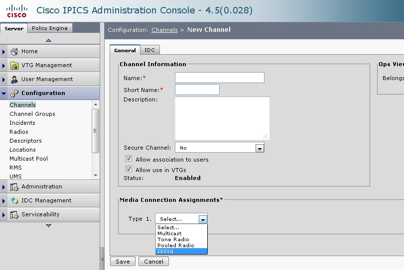 Provisioning P25 Channels Channels representing P25 Groups are provisioned similar to other channels via the Configuration > Channels page on the IPICS Admin console.