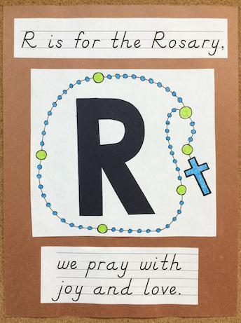 R is for the Rosary we pray with joy and love.