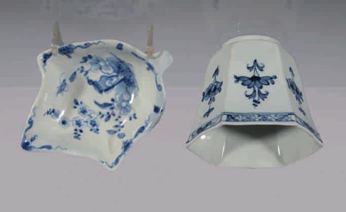A Worcester leaf shaped pickle dish, with stalk handle, painted in underglaze blue with the Two Peony Rock Bird pattern, 4 ½" long, circa 1758,