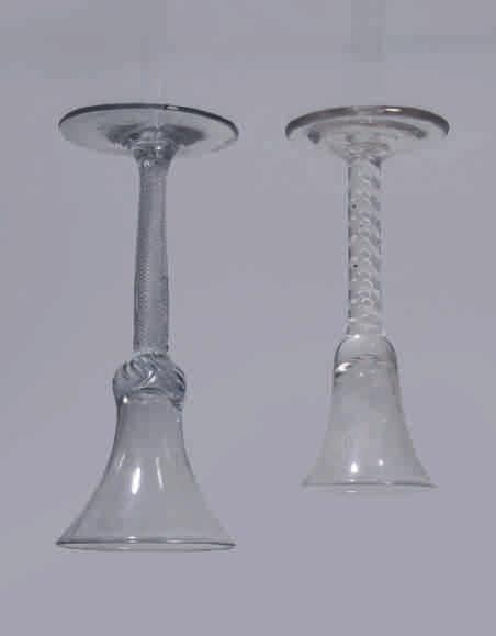 1820, possibly Spode 153. A wine glass, with bell shaped bowl, on multi spiral air twist stem, 7" high, circa 1750 Provenance; Macdonald Collection 154.