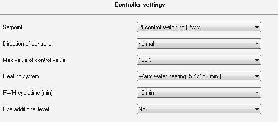 4.5.3 PI control switching (PWM) The following settings are available at the ETS Software (here for controller type heating): Illustration 24: PI control switching (PWM) The PI control switching is a