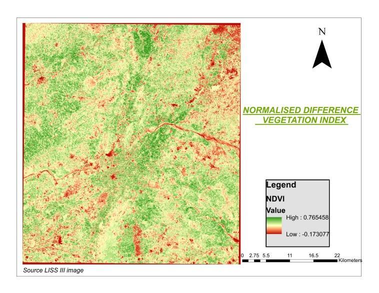 Figure 6 RED band reflectance Figure7 SWIR2 band reflectance from landsat8 Normalised difference vegetation index Figure 8 NDVI results on Landsat8 image.