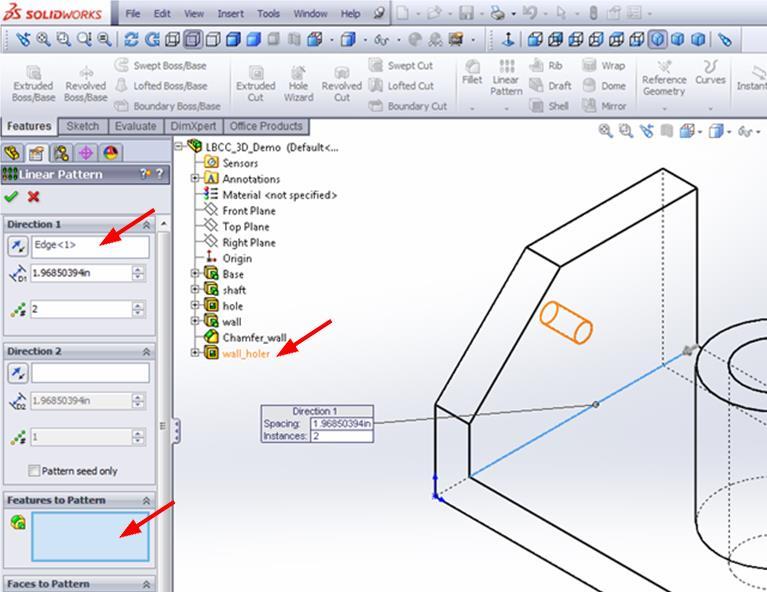 create the hole. Duplicating Features with the Linear Pattern Tool Figure 42.
