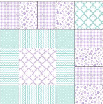 [23691 K] (grey ginghamcheck Fabric E [23692 P] (pink pin-dot Block 2 Fabric A [23688 L] (lilac lattice