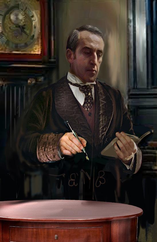 CHAPTER 2 Sherlock Holmes wrote down all his cases. He wrote in a little notebook. It was in his desk. Sherlock went to his desk and picked up the book. He looked for the notes about Mrs. Farintosh.