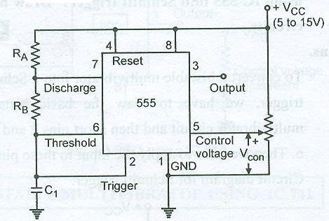f. Draw a neat circuit diagram of VCO using IC 555 and explain its working. Ans f.