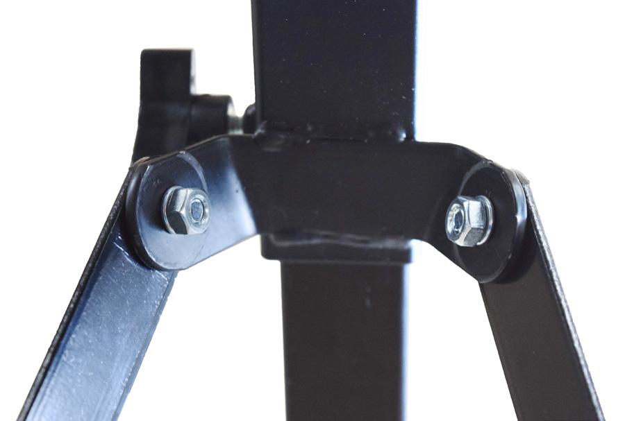 10 Use a 7/16 wrench to tighten the two 1/4-20 nuts (V) on both leg support brackets.