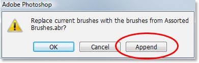 Photoshop will pop up a message asking if you want to replace the existing brushes with the new brushes.