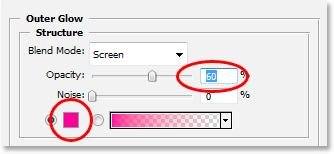 the list: Click on the Layer Styles icon at the bottom of the Layers palette and select Outer Glow. This brings up the Layer Style dialog box with the Outer Glow options in the middle column.