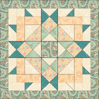 square as shown. Sew together in diagonal rows. Sew rows together to make Unit E. Make 4. 6. Arrange a 3 Green Print square and Units D and E as shown for block. Sew together in rows.