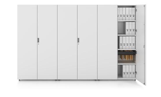 CONFIGURATIONS Storage hinged door cupboards proide space of up to 5 height units for archiing