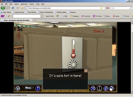 Library: Walk into the library and click on the thermostat.