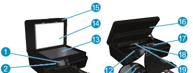 2 Cunoaşterea echipamentului HP Deskjet Componentele imprimantei Caracteristicile panoului de control Indicatoare luminoase de stare şi butoane Componentele imprimantei Vedere din faţă şi de sus a HP