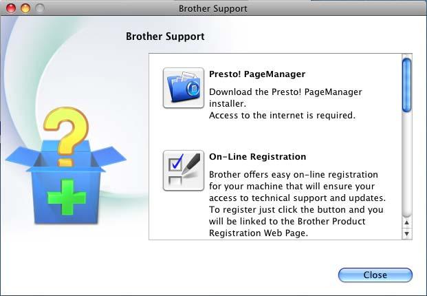 Informaţii generale Accesarea serviciului de asistenţă clienţi Brother (Macintosh) 1 1 Puteţi găsi toate contactele necesare, cum ar fi asistenţa Web (Brother Solutions Center), pe CD-ROM-ul de