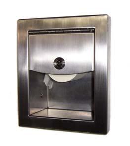 Recessed Roll Toilet Tissue Dispenser Model FL-TT230 Recess mounted Single roll continuous feed Vandal resistant lock Protective hood Fits into a 4 wall / protrudes 1 ½ 11 wide X 13 high X 5 ½ deep