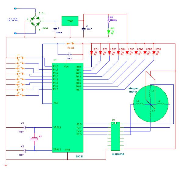 Stepper motor control board circuit:- Fig: Stepper motor control board circuit The circuit consists of very few components.