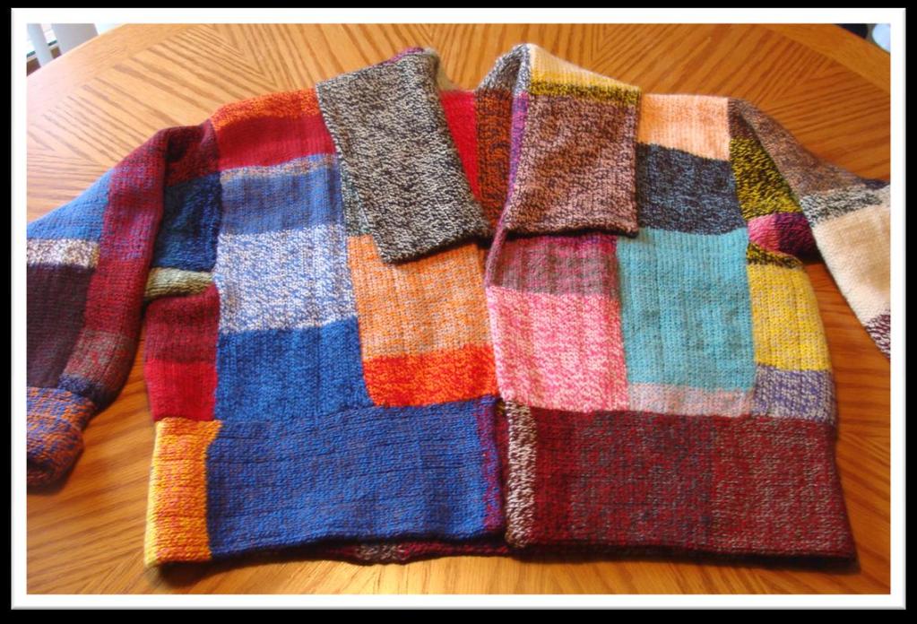 Multicolored Sweater Sweater: medium-large size, Shepherd's Wool yarn mill ends in fingering weight (sold by Deb McDermott of Stonehedge Fiber Mill in East Jordan, MI) 10 skeins, 60 slot Auto