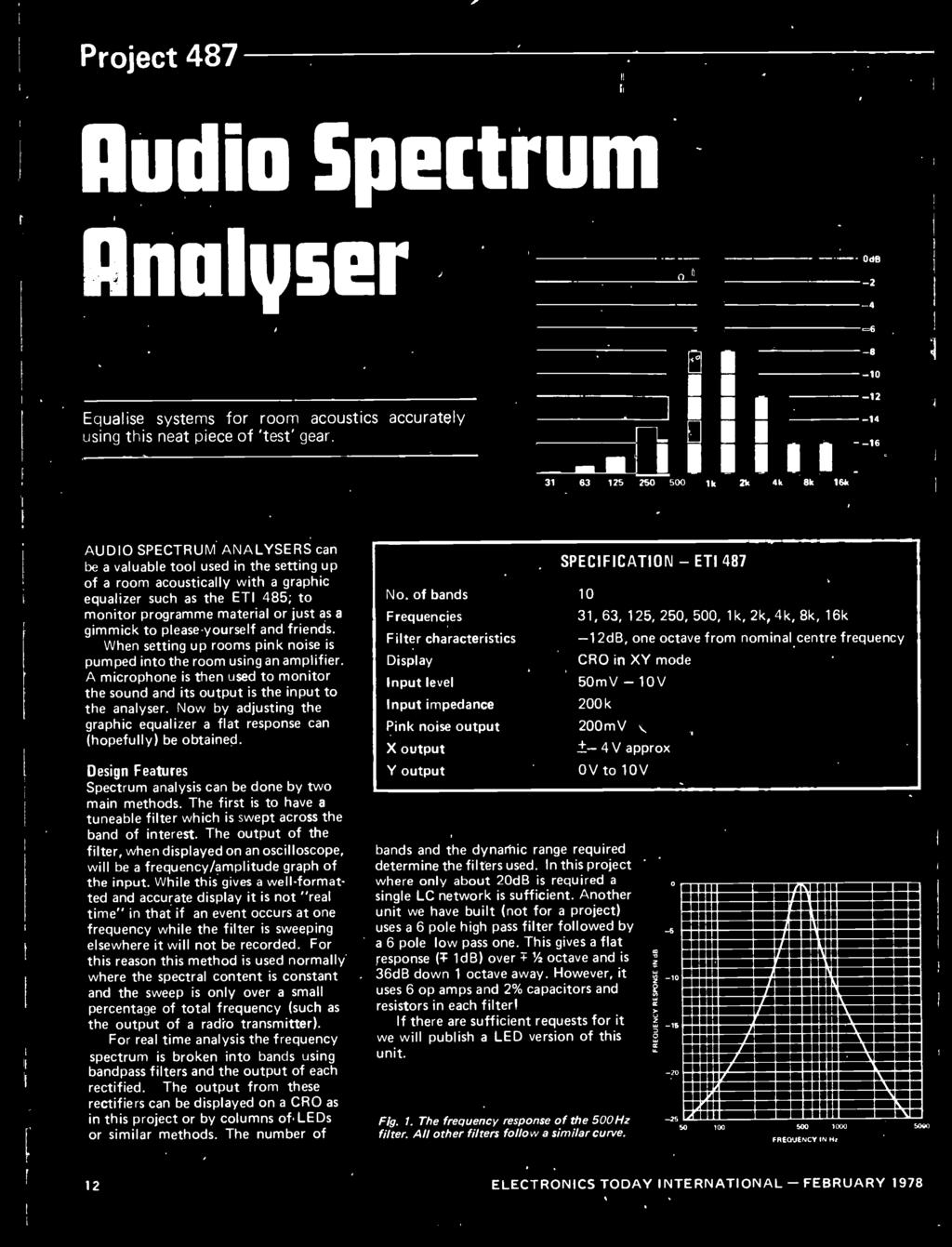 Design Features Spectrum analysis can be done by two main methods. The first is to have a tuneable filter which is swept across the band of interest.