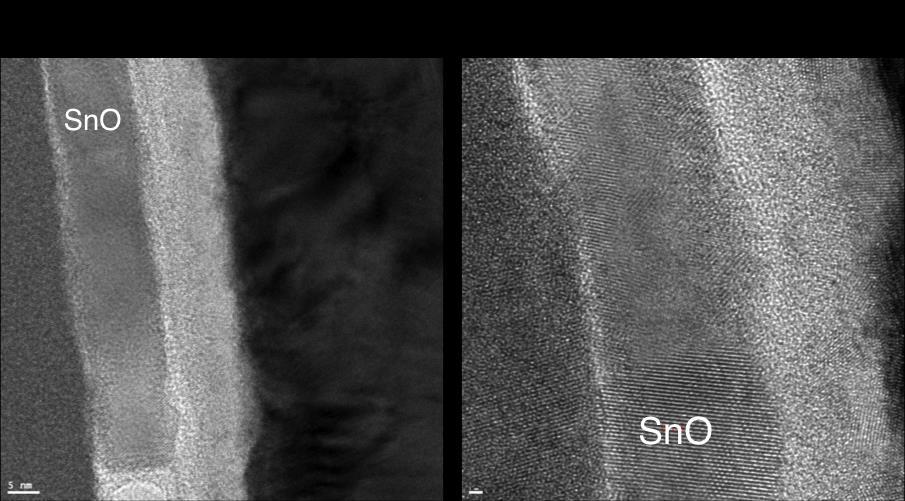 Figure S5. HRTEM image of the SnO nanowires: (a) as deposited, showing amorphous SnO; (b) after annealing at 150 o C, showing partial crystallization of the SnO layer. References 1 2 J. A.