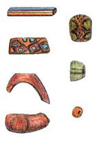 The drawings gives a view of the range among the beads found in Fröjel, both when it comes to form and colour.