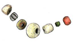 Beads from the pagan graves In direct connection, and to a part stratigrafically overlaid by the settlement at the harbour, is a grave field with burials from the 7 th century to the 10th century.