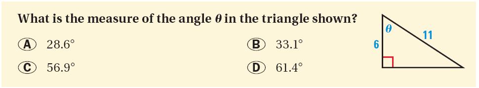 EXAMPLE 3 Standardized Test Practice SOLUTION In the right triangle, you are given the lengths of the side adjacent to θ and the hypotenuse,