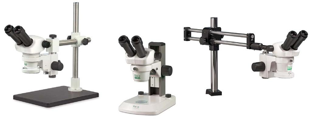 Entry-level Stereo Microscope Boom Mount, ideal for larger specimens Bench Stand, compact and versatile Dual Arm Boom, for enhanced flexibility Stable platform base, or mounted directly to the user s