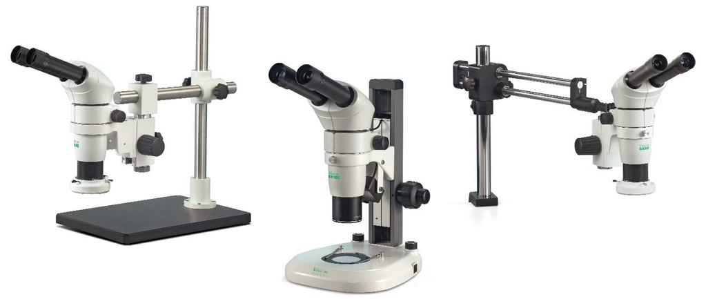 CMO Stereo Microscopes Boom Mount, ideal for larger specimens Bench Stand, compact and versatile Dual Arm Boom, for enhanced flexibility Stable platform base, or mounted directly to the user s work