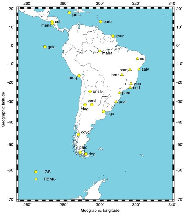 Low Latitude Ionosphere Studies South American Network 37 stations from the IGS and