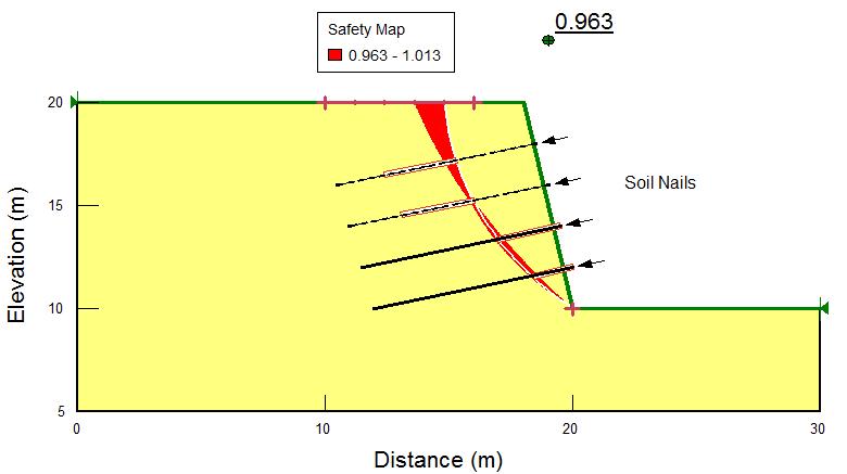 Figure 7 Critical Slip Surface for Case 3 Summary and Conclusions Soil nails are a type of reinforcement that can be modelled in SLOPE/W.