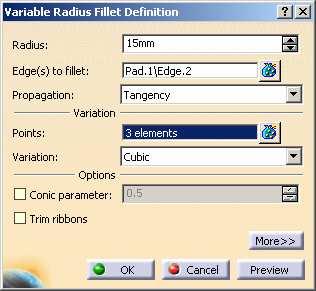 Variable Radius Fillets (2/2) Use the following steps to create a