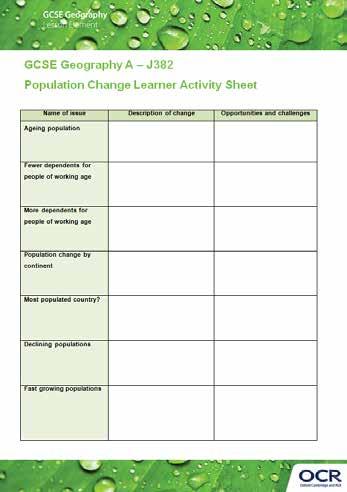 GCSE Geography A J382 Population change opportunities and challenges Instructions and answers for teachers These instructions should accompany the OCR resource Population change activity which
