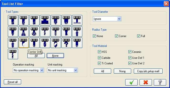 Tool, Select library tool, Filter, Tool types- none, select Centre Drill, OK, select