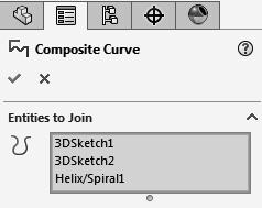 5. Combining the 3 sketches into 1 curve: - Select the Composite Curve command below the
