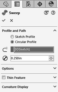 7. Creating the Swept feature: - SOLIDWORKS 2016 introduces the new Circular Profile sweep option.