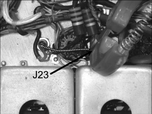 2. Remove the jumper between the RCA jacks J22 and J23 (Fig 5 & 6). CAUTION: Cut the cable between J22 and J23 and not the cables leading to J22 and J23.