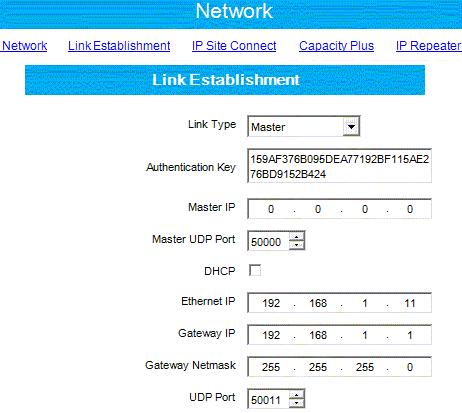 Figure 95 Linked Capacity Plus Repeaters Network Settings Master site) Peer (from another For the Master repeater use the following network settings in the Link Establishment section: - Select for