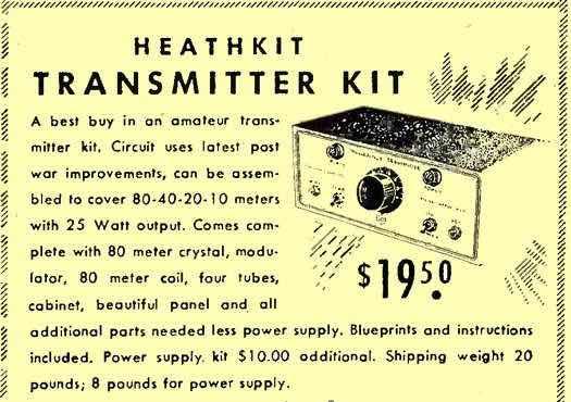 The model number is unknown, as is whether any were ever delivered. None have been found as Figure 2: The first Heathkit K-1 ad from the March 1948 Heath Flyer.