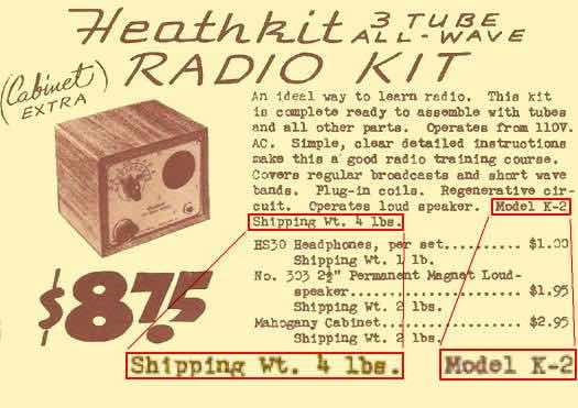 Figure 11: Ad shown on the RigReference website for the K-2. Ad shows model number and an increase in shipping weight to four lbs. Source for this ad is unknown - see text.