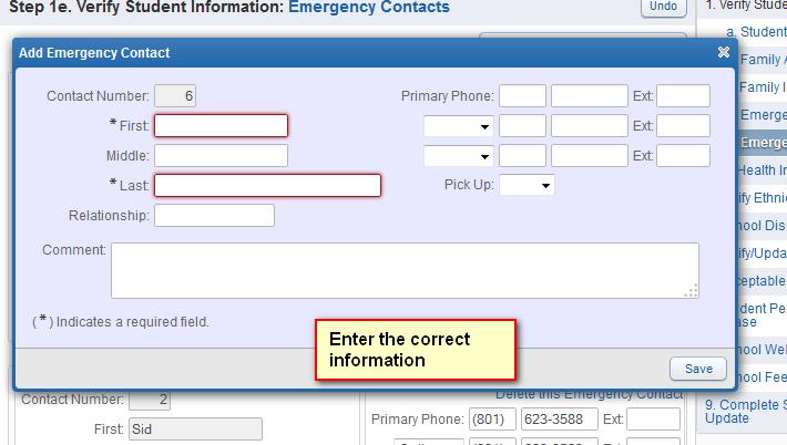 ON THE EMERGENCY CONTACT SCREEN, YOU WILL CLICK ON ADD EMERGENCY