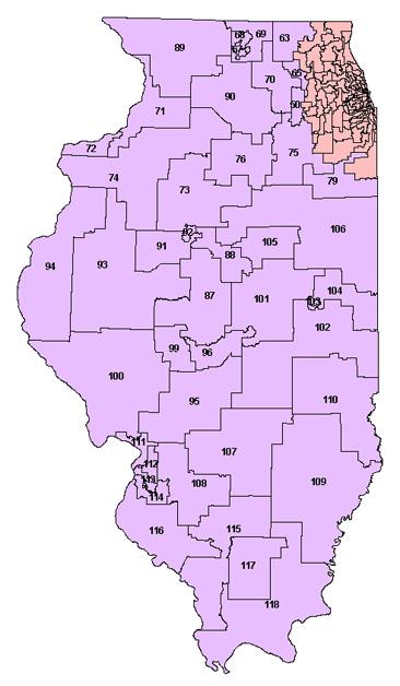 Illinois State House Districts 98th General Assembly (2013-2014) Second session, 2014 This document includes: Illinois State House districts map, statewide Illinois State House districts map,