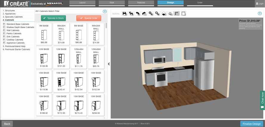 Enter in your room dimensions and begin to place cabinet configurations - it's that easy!