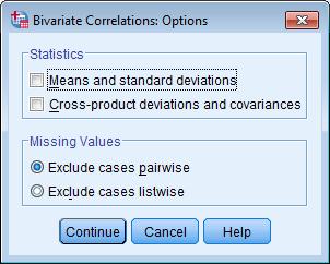 g. Click the Options button h. Check the Means and standard deviations option i.